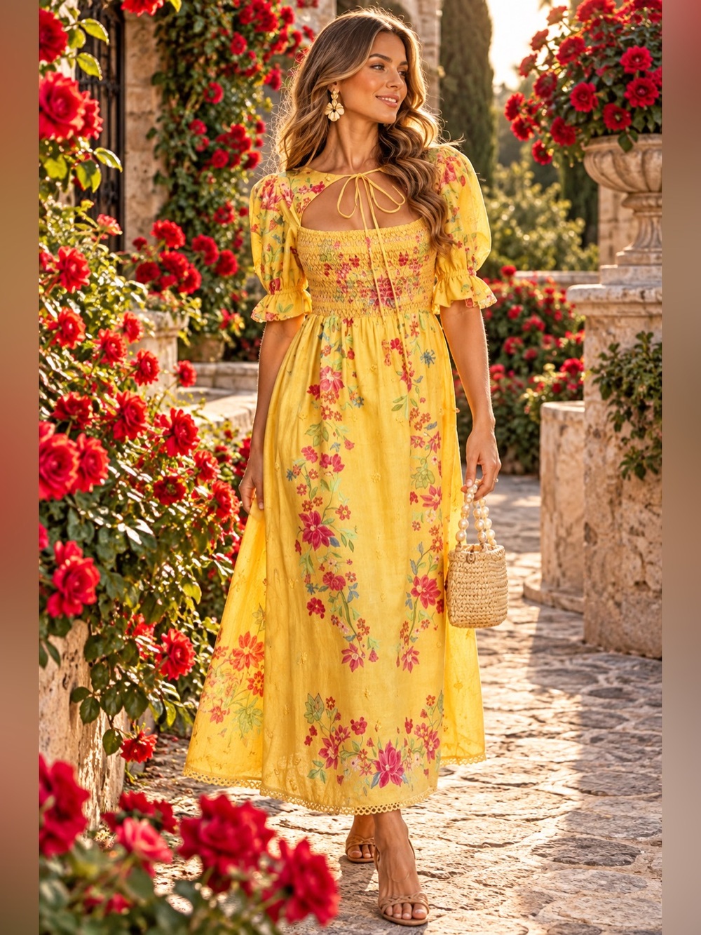 NWT FARM Rio Yellow Flower Dream Maxi Dress video size small